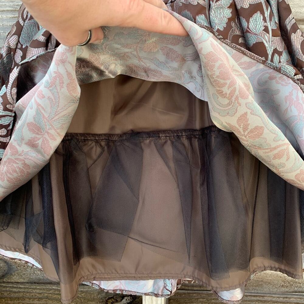 Jessica McClintock brown blue metallic floral vintage 90s prom cocktail dress - Picture 3 of 7
